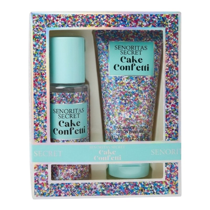 SET MINI SENORITAS SECRET CAKE CONFETTI SPLASH 75ML CREMA CORPORAL 75ML (M) (AROMA SIMILAR VICTORIAS SECRET CAKE CONFETTI)