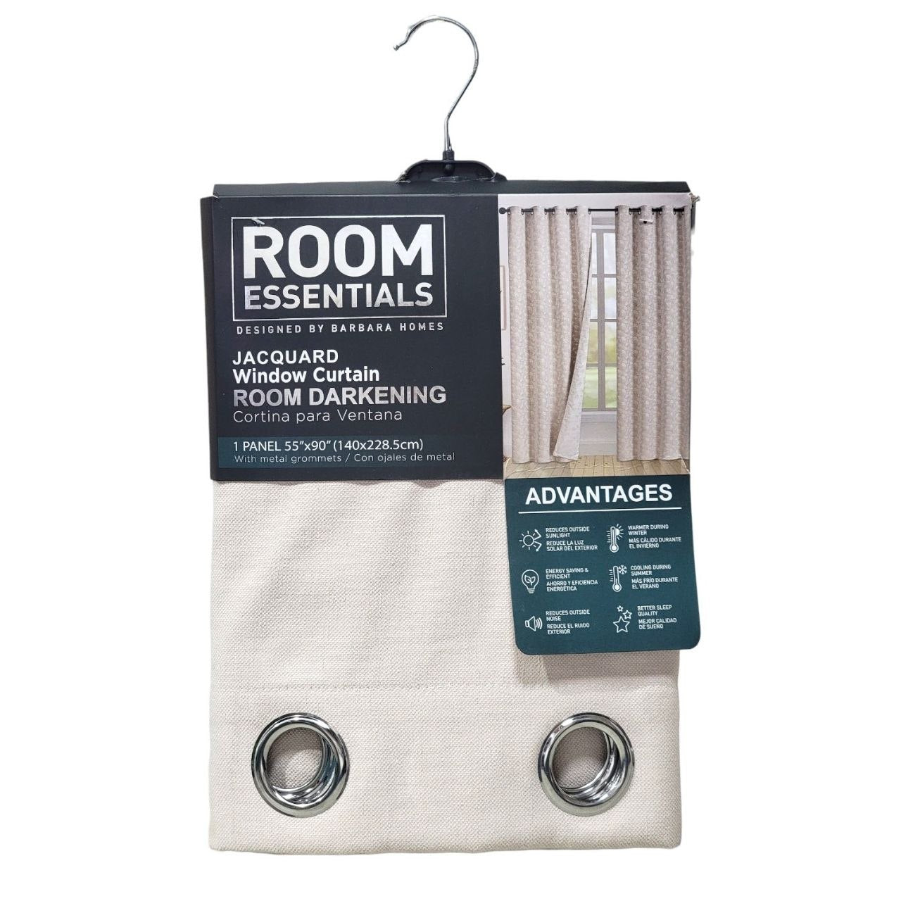 CORTINA DE VENTANA OSCURECEDORA BLACKOUT COLOR CREMA ROOM ESSENTIALS 140X228.5CM