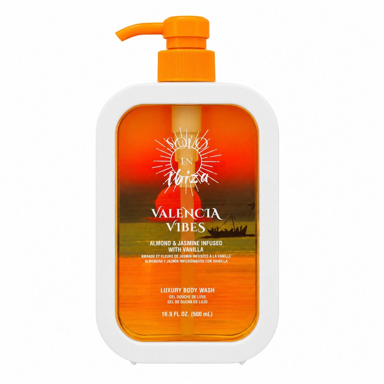 GEL DE DUCHA RELANJANTE E HIDRATANTE DE ALMENDRA JAZMIN Y VAINILLA VALENCIA VIBES SOLO EN IBIZA 500ML