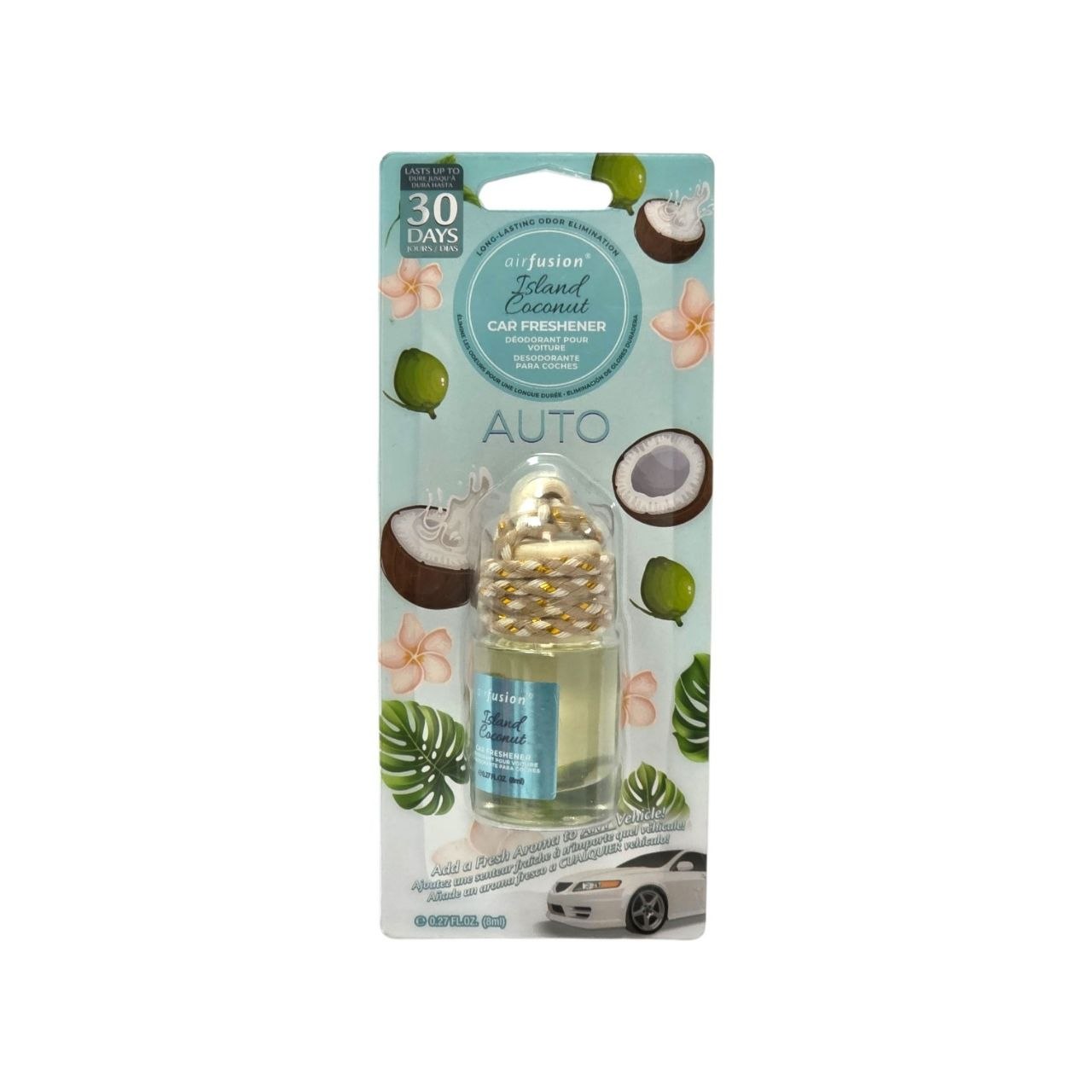 AMBIENTADOR LIQUIDO COLGANTE PARA AUTO AROMA A COCO DE LA ISLA AIRFUSION 8ML