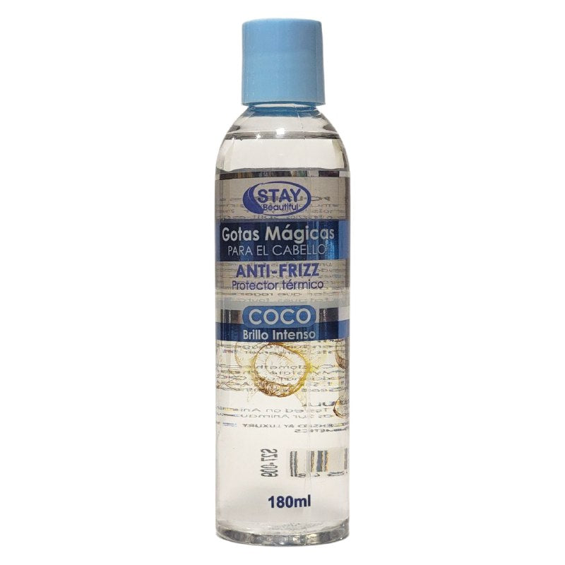 ACEITE PARA EL CABELLO GOTAS MAGICAS DE COCO ANTIFRIZZ, PROTECTOR TERMICO Y BRILLO INTENSO STAY BEAUTIFUL 180ML
