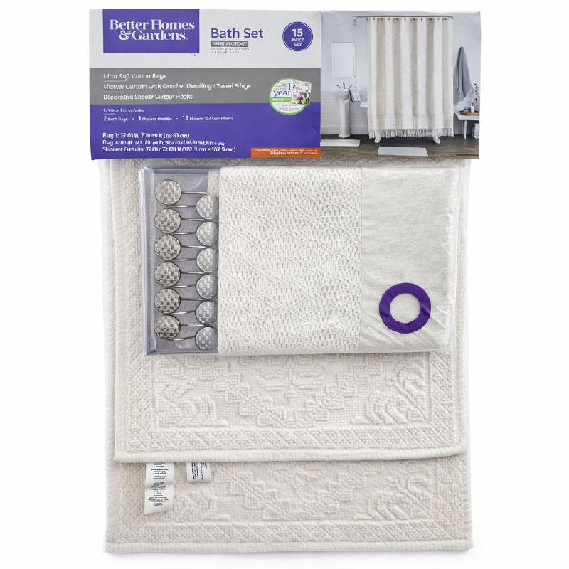 CORTINA DE DUCHA EN SET DE BAÑO DE 15 PIEZAS, ALFOMBRA, CORTINA Y GANCHOS BETTER HOMES