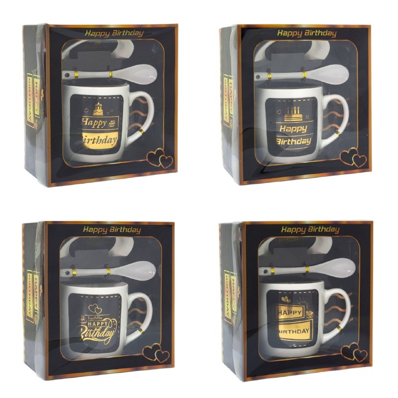 JUEGO DE TAZAS DE CERAMICA PARA REGALO CON PLATO Y CUCHARA ELEGANTES Y RESISTENTES