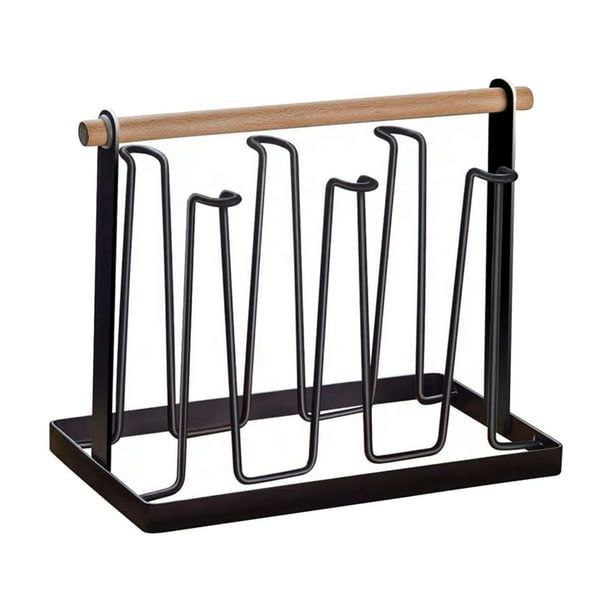 ESTANTE ORGANIZADOR Y ESCURRIDOR DE COCINA DE METAL PARA BOTELLAS O TAZAS CON MANGOP DE MADERA, DISEÑO VERSATIL 18.5X13.5X23.2CM