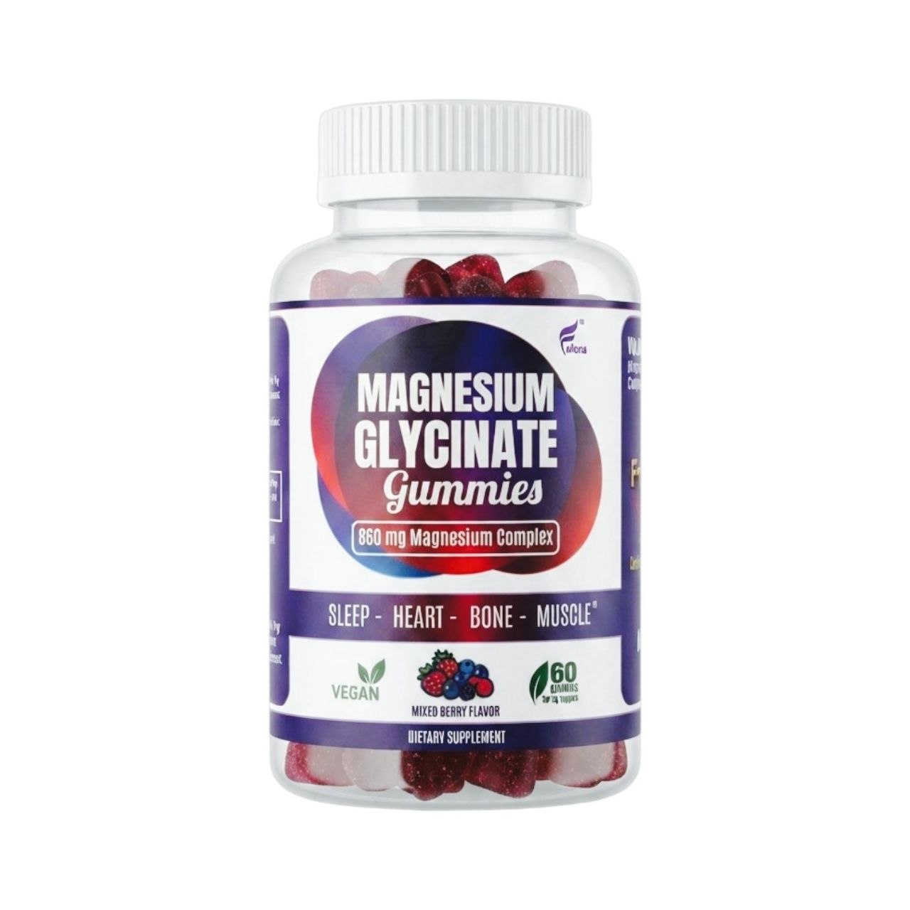 SUPLEMENTO ALIMENTICIO GOMITAS DE GLICINATO DE MAGNESIO PURO SABOR FRUTAS DEL BOSQUE FOLONA MAGNESIUM GLYCINATE GUMMIES 60 GOMITAS
