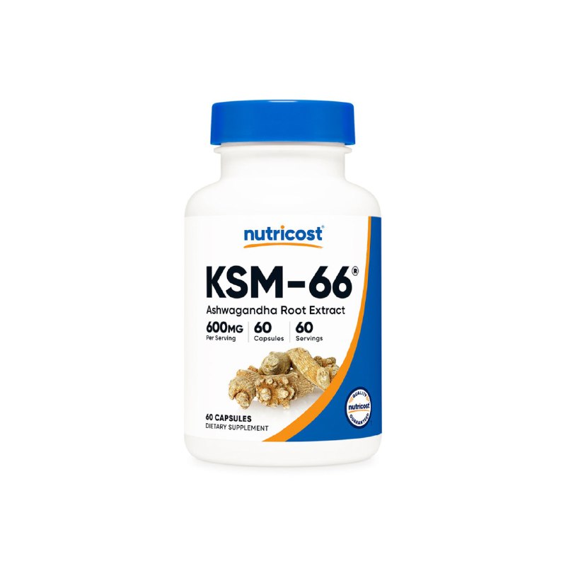 VITAMINAS EN CAPSULAS DE EXTRACTO DE RAIZ DE ASHWAGANDHA PARA EL ESTRES Y ANSIEDAD NUTRICOST KSM-66 60UND