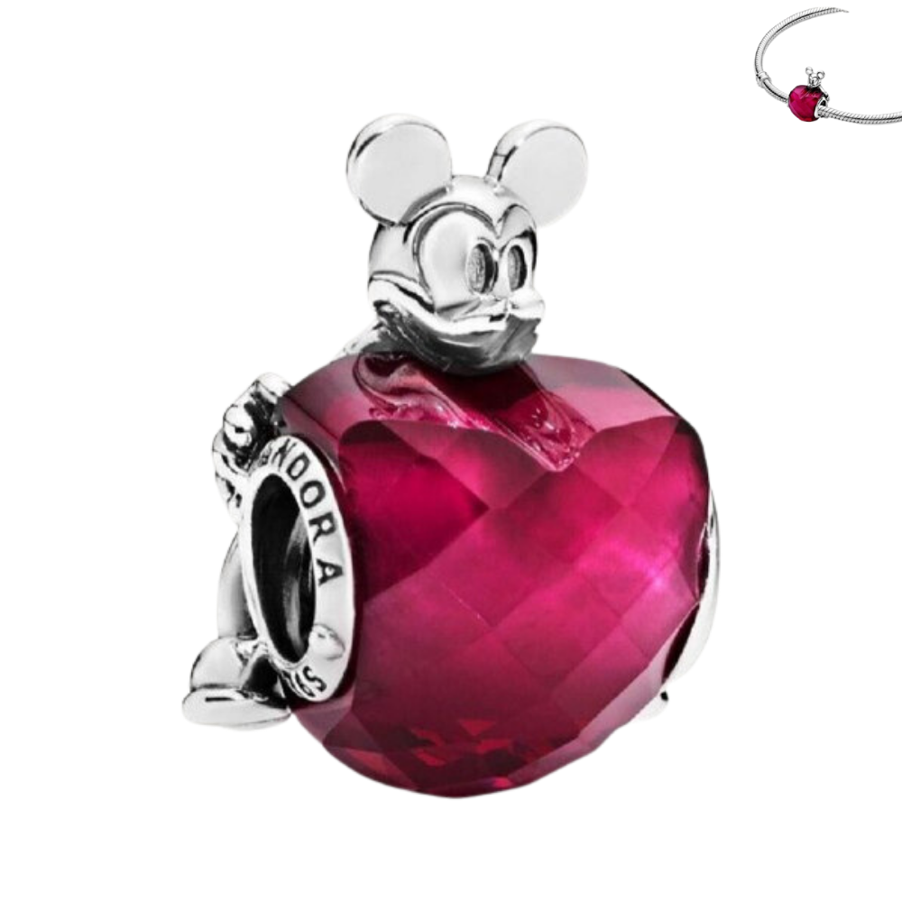 PCHARM1565 MICKEY MOUSE Y CIRCON EN FORMA DE CORAZON ROJO