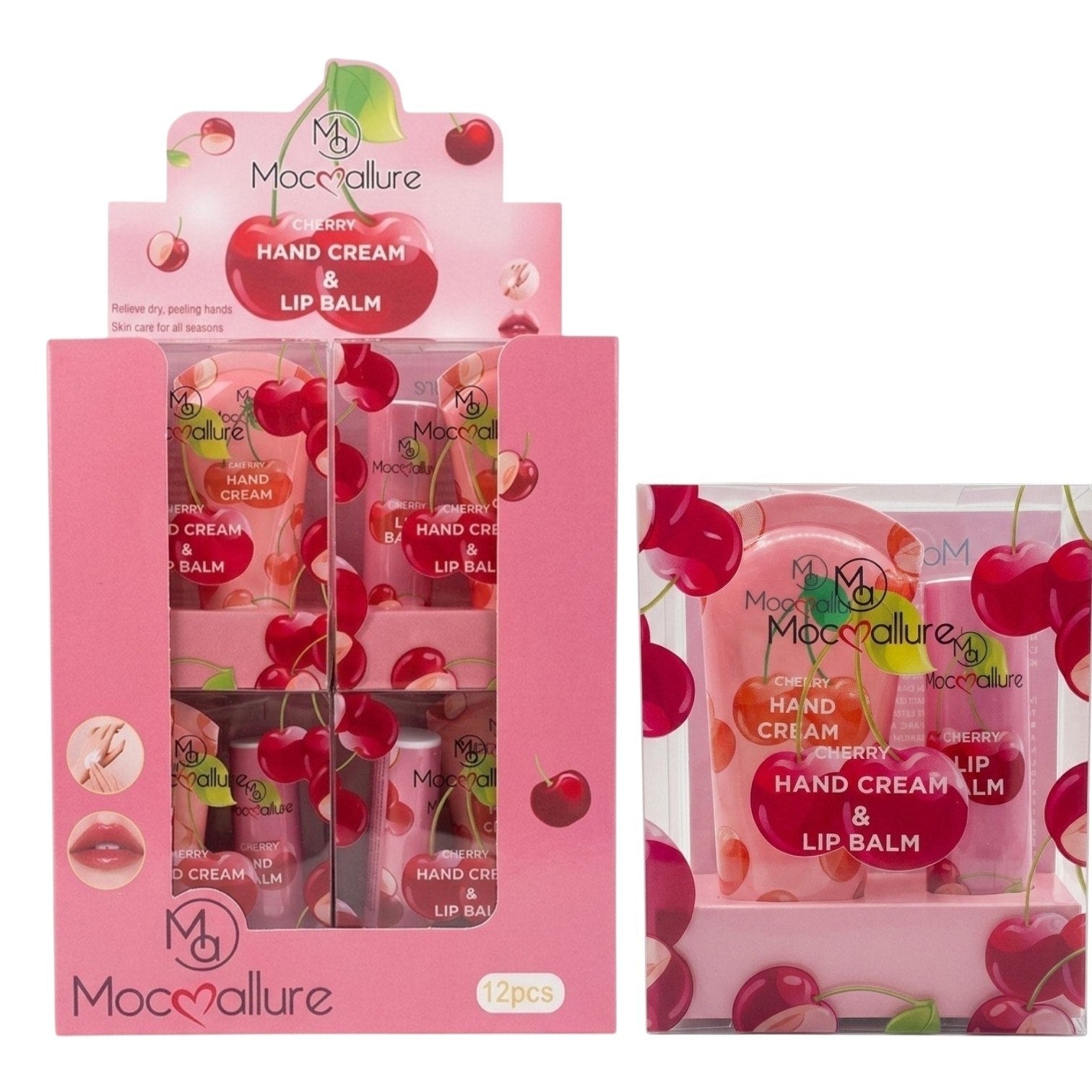 SET DE CREMA PARA MANOS Y BALSAMO LABIAL CON AROMA A CEREZA MOCALLURE