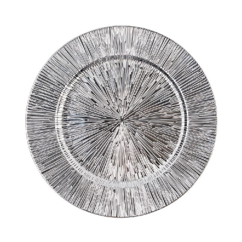 PLATO DE CARGA DECORATIVO NAVIDEÑO REDONDO PLATEADO 32X32CM
