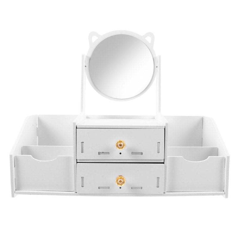 ORGANIZADOR ESTANTE DE COSMETICOS, MAQUILLAJE O JOYERIA COLOR BLANCO CON ESPEJO DE GATO