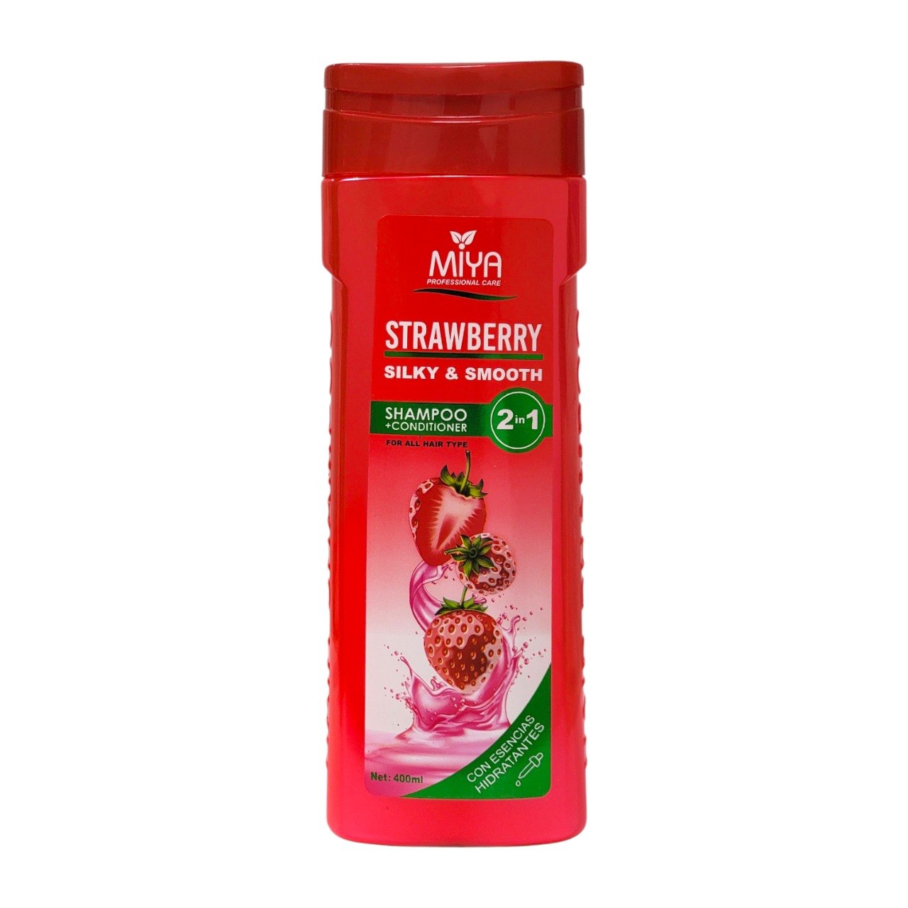 SHAMPOO 2 EN 1 DE LIMPIEZA Y SUAVIZADO HIDRATANTE CON ESENCIA DE FRESA MIYA 400ML