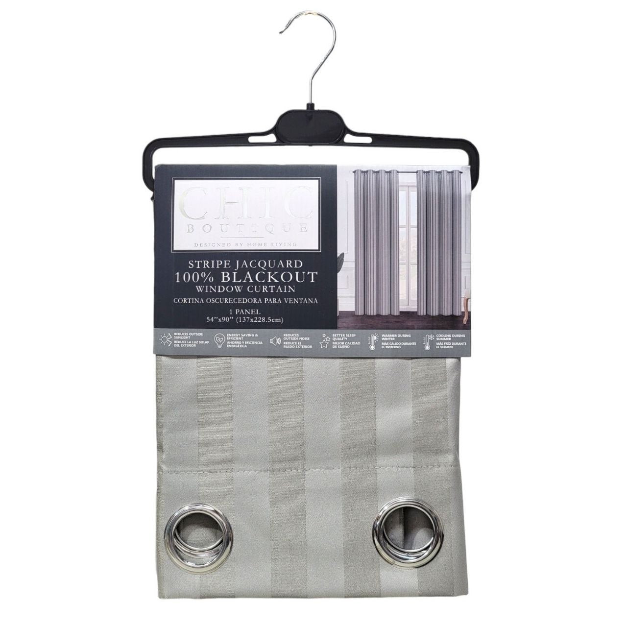 CORTINA OSCURECEDORA BLACKOUT COLOR PLATEADO CHIC BOUTIQUE 137X228.5CM