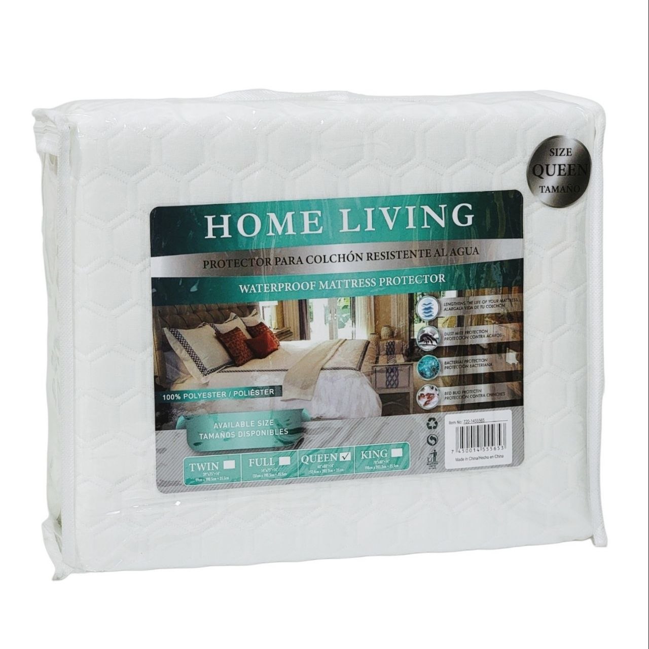 PROTECTOR DE COLCHON IMPERMEABLE 100% POLIESTER TAMAÑO QUEEN HOME LIVING
