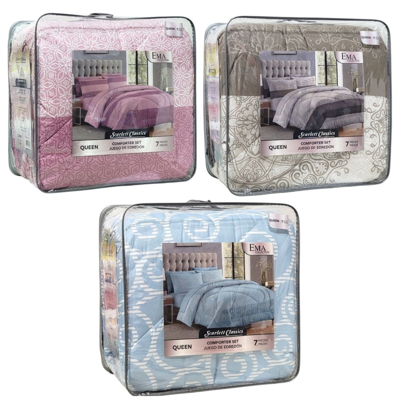 JUEGO DE CAMA CON EDREDON TAMAÑO QUEEN 7PCS SCARLETT CLASSICS