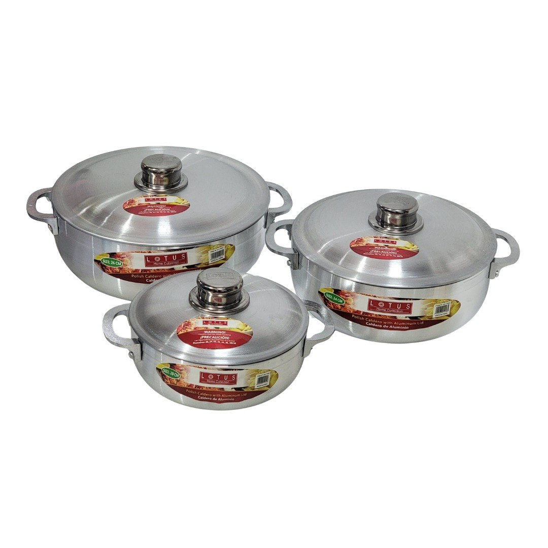 SET DE CALDEROS DE ALUMINIO CON ACABADO SATINADO CON TAPAS 6PCS LOTUS