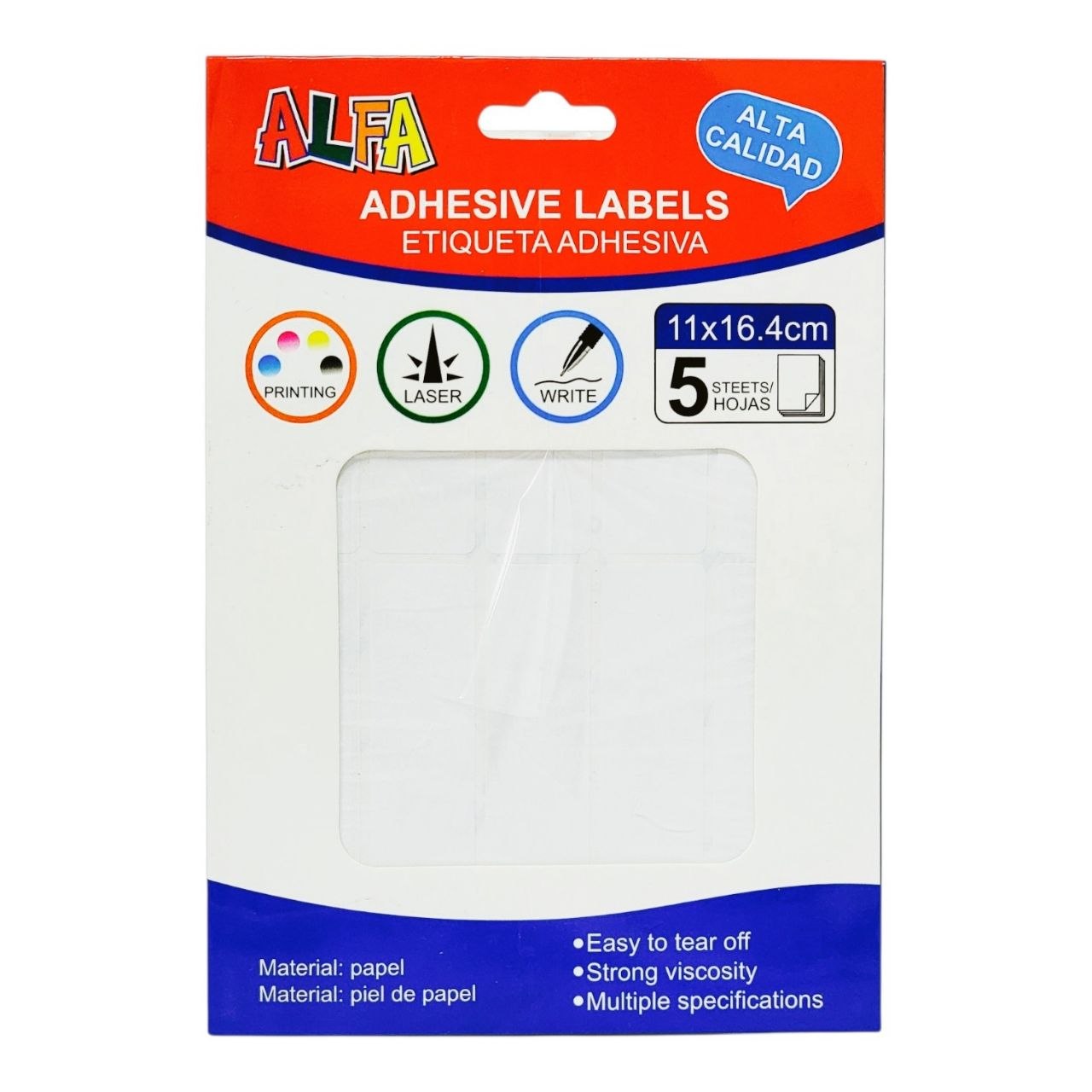 ETIQUETAS ADHESIVAS MULTIUSO PARA IMPRESION Y ESCRITURA CUADRADAS ALFA 11X16.4CM
