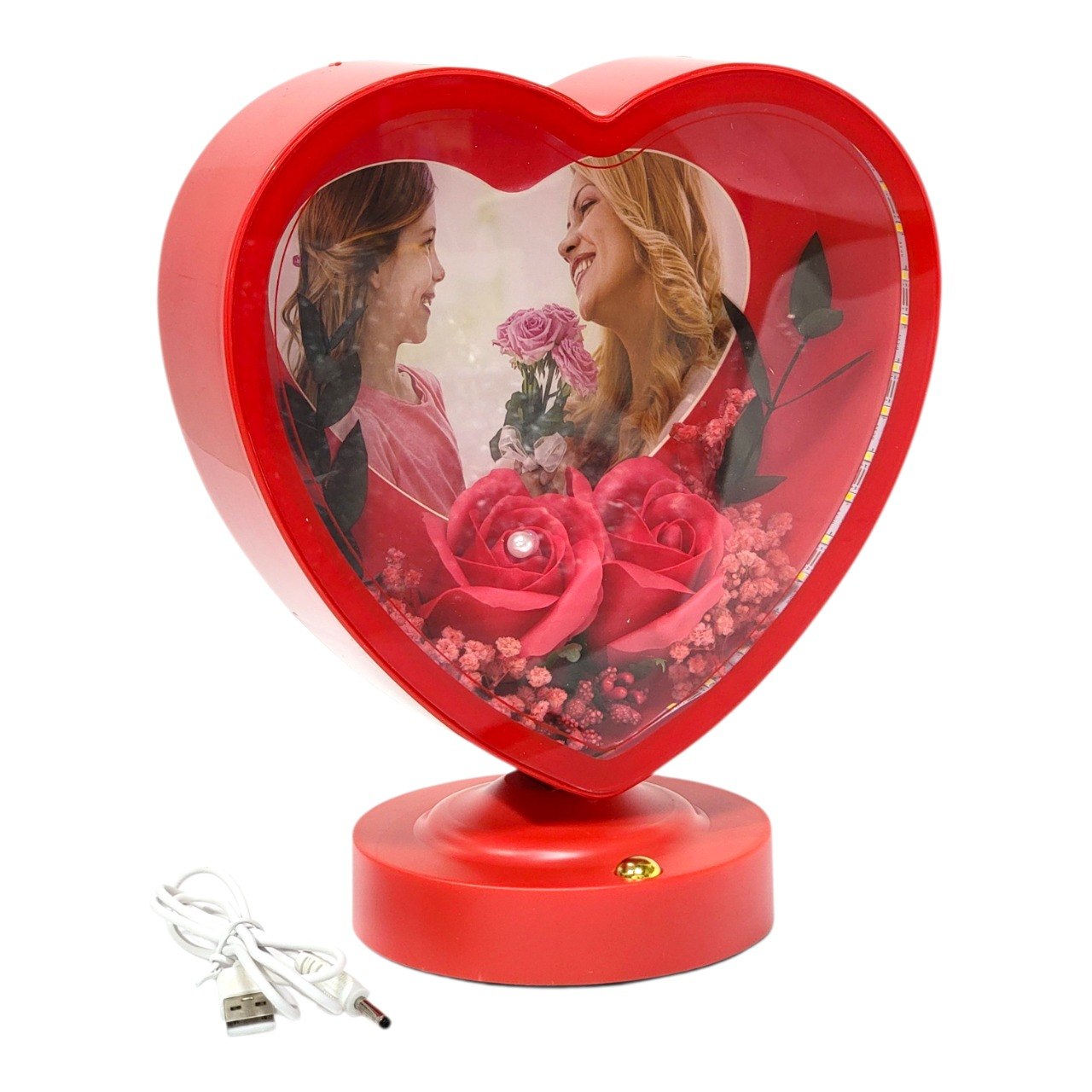 RETRATERA EN FORMA DE CORAZON CON ROSAS E ILUMINACION LED 23X20X5CM