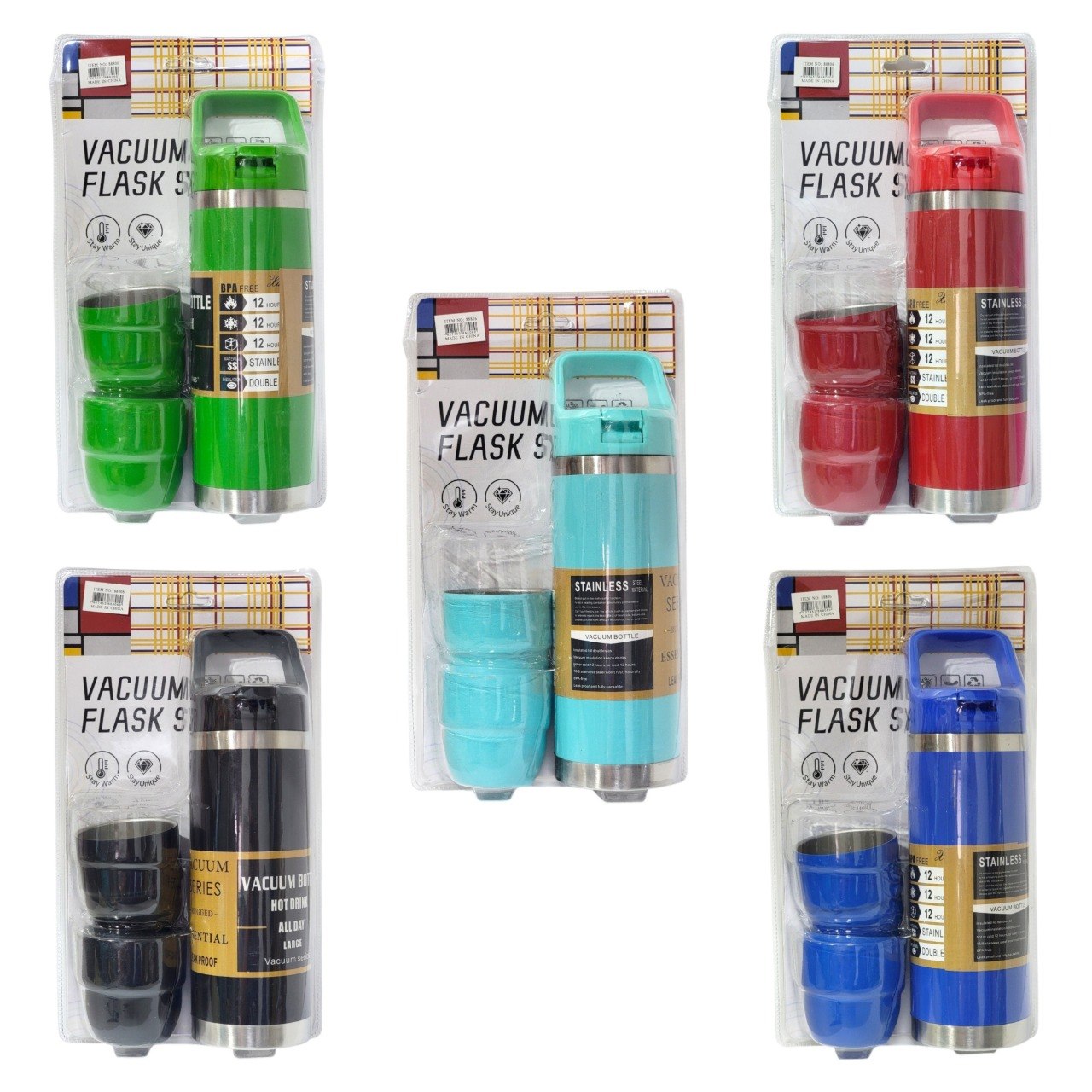 SET DE TERMO Y TAZAS DE VIAJE DE ACERO INOXIDABLE 3PCS 500ML