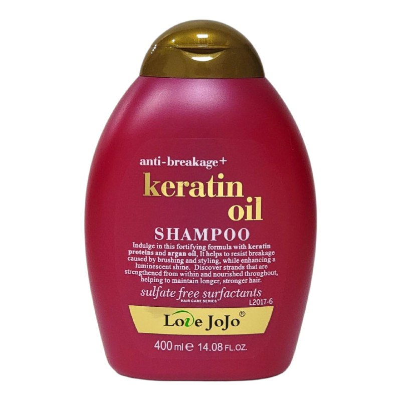 SHAMPOO CON QUERATINA Y ACEITE DE ARGAN REPARA CABELLO DAÑADO POR PLANCHADO Y TEÑIDO LOVE JOJO 400ML