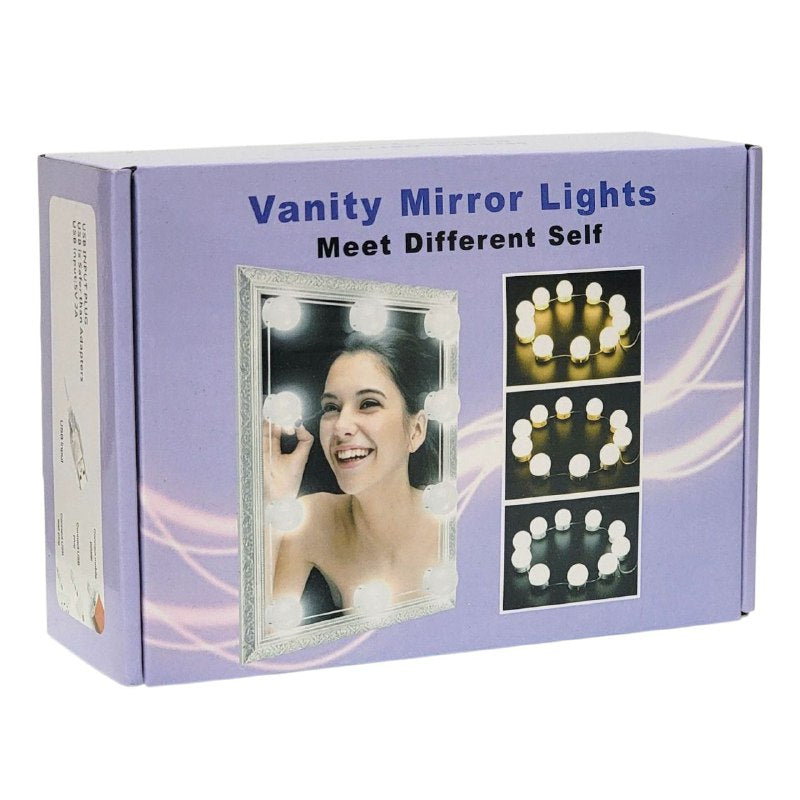 LUCES LED PARA ESPEJOS, 3 MODOS DE COLOR, 10 BOMBLLOS CON ADHESIVO FUERTE, ENCHUFE USB VANITY MIRROR LIGHTS
