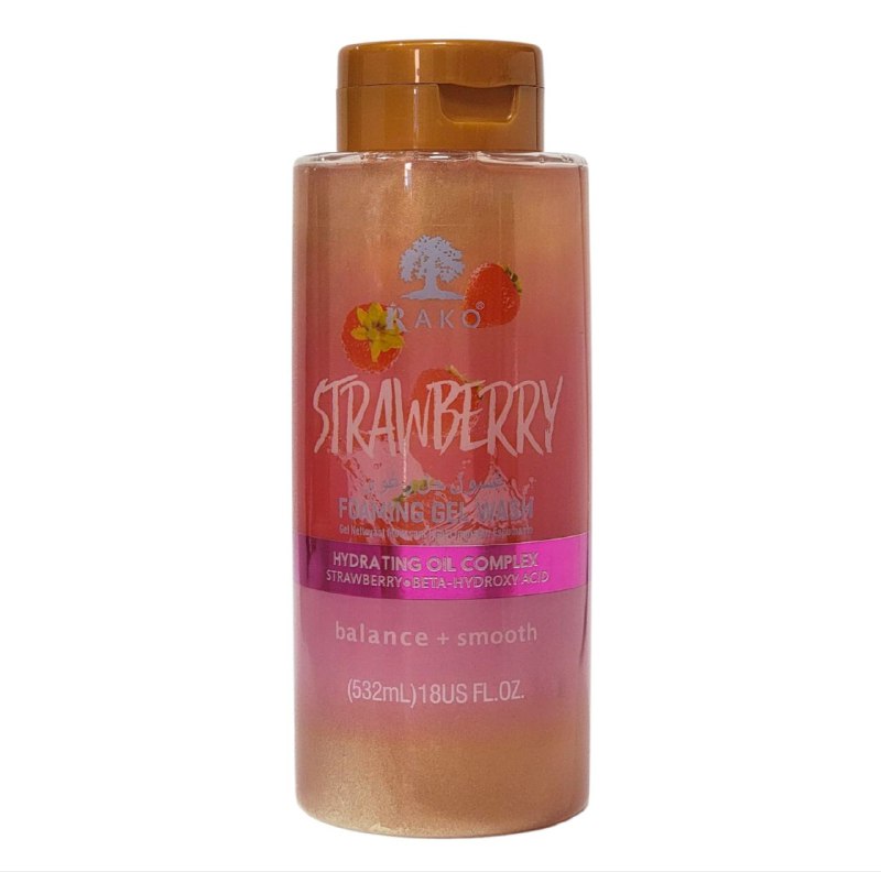 GEL DE DUCHA ESPUMOSO CON EXTRACTO DE FRESA BHA Y MANTECA DE KARITE RAKO 532ML