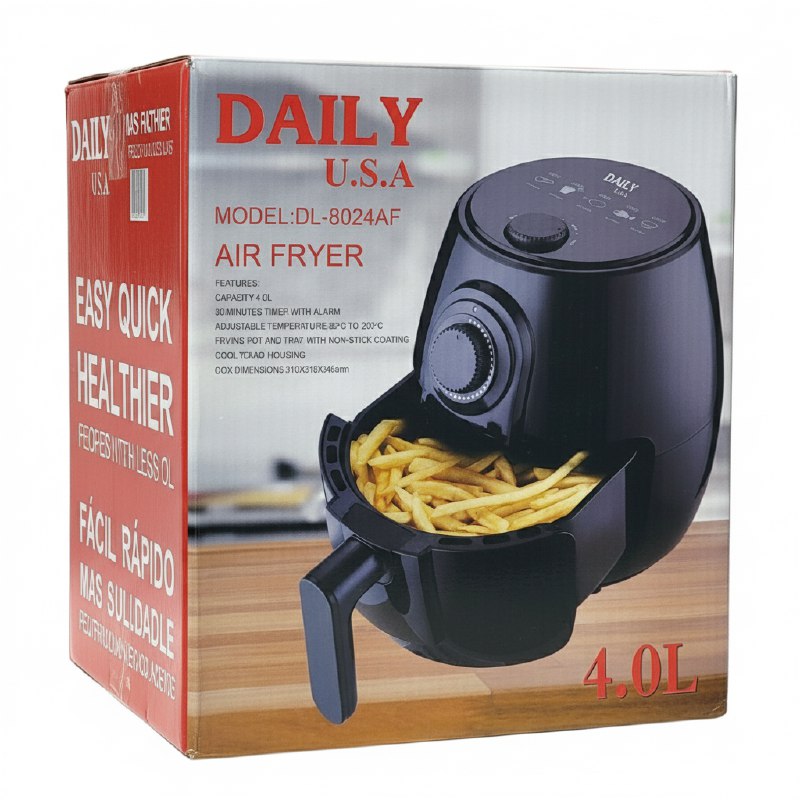 MAQUINA FREIDORA DE AIRE RAPIDA SALUDABLE, CON TEMPORIZADOR CON ALARMA, TEMPERATURA AJUSTABLE Y CAPACIDAD DE 4L DAILY USA