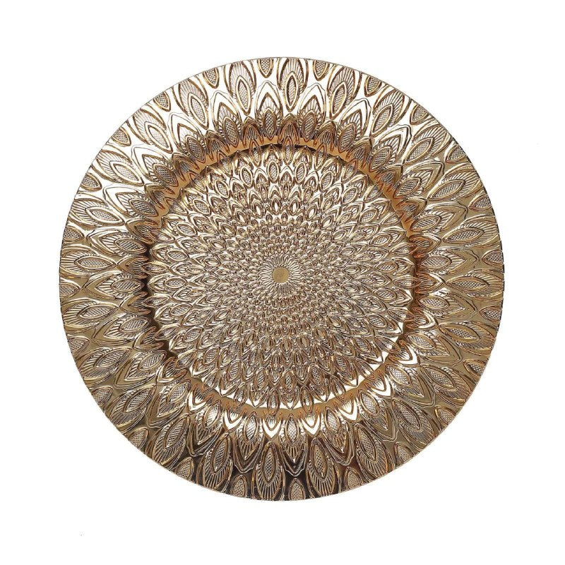 PLATO DE CARGA DECORATIVO NAVIDEÑO DORADO 32X32CM
