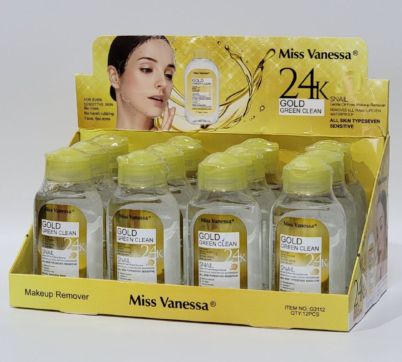 DESMAQUILLANTE 24K CARACOL SUAVE SIN ACEITE, ELIMINA EL MAQUILLAJE INCLUSO IMPERMEABLE, PARA TODO TIPO DE PIEL MISS VANESSA 100ML