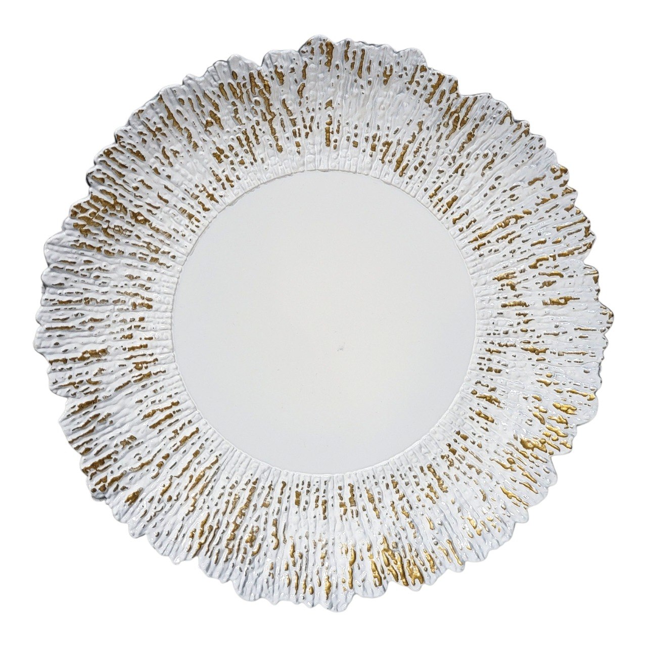 PLATO DE CARGA DECORATIVO BLANCO CON DETALLES DORADOS DE PLASTICO 31CM