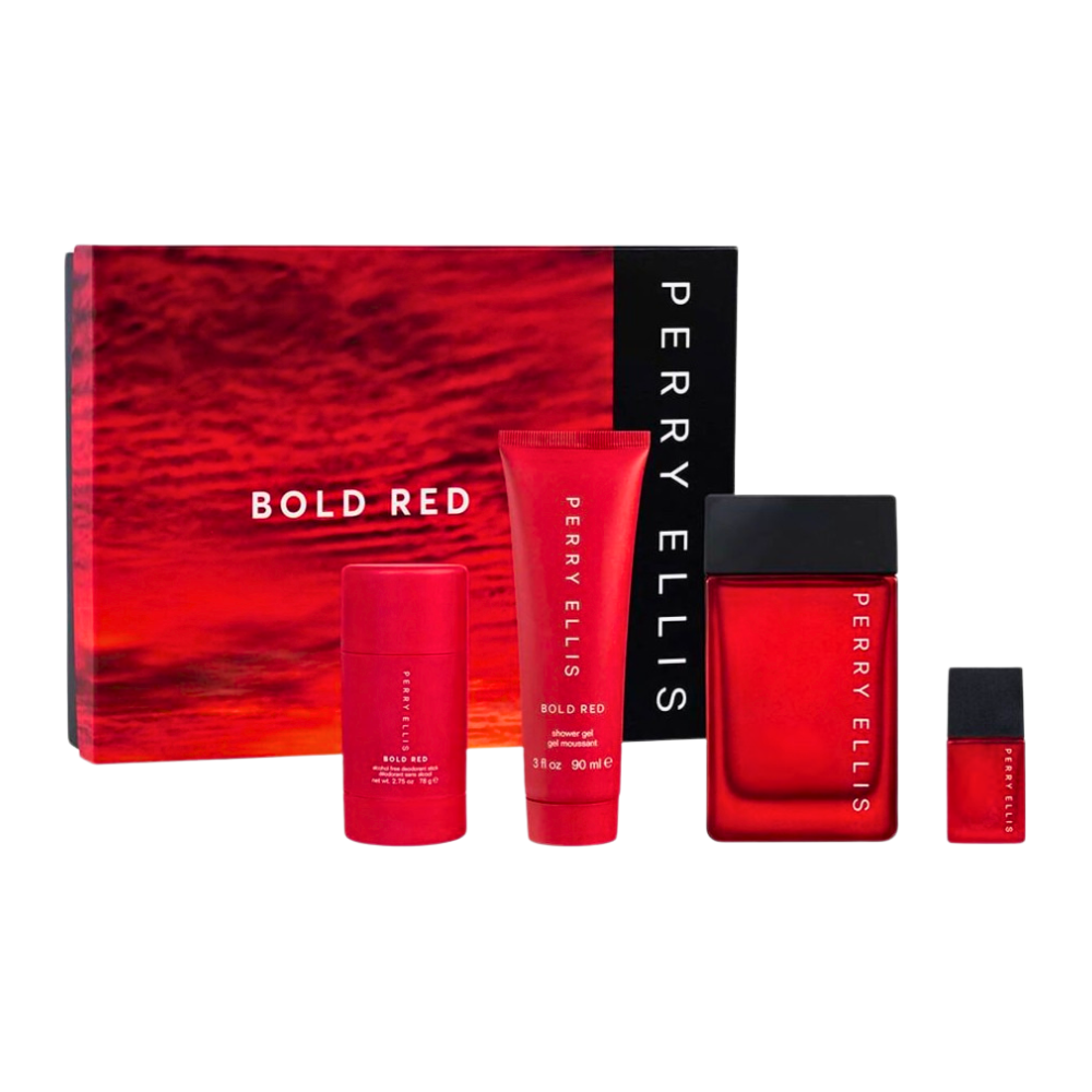 SET PERRY ELLIS BOLD RED EDT 100ML, EDT 7.5, SHOWER GEL 90ML, DEODORNT 78G (H)