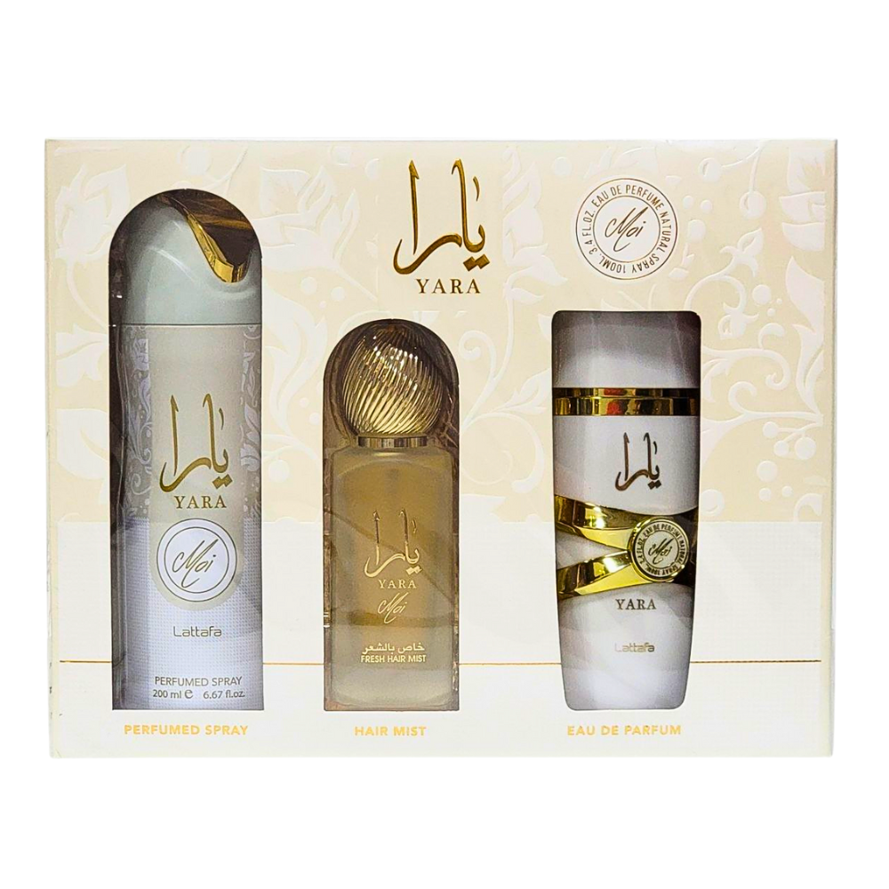 SET LATTAFA YARA MOI EDP 100ML, HAIR MIST 50ML, BODY SPRAY 200ML (M)
