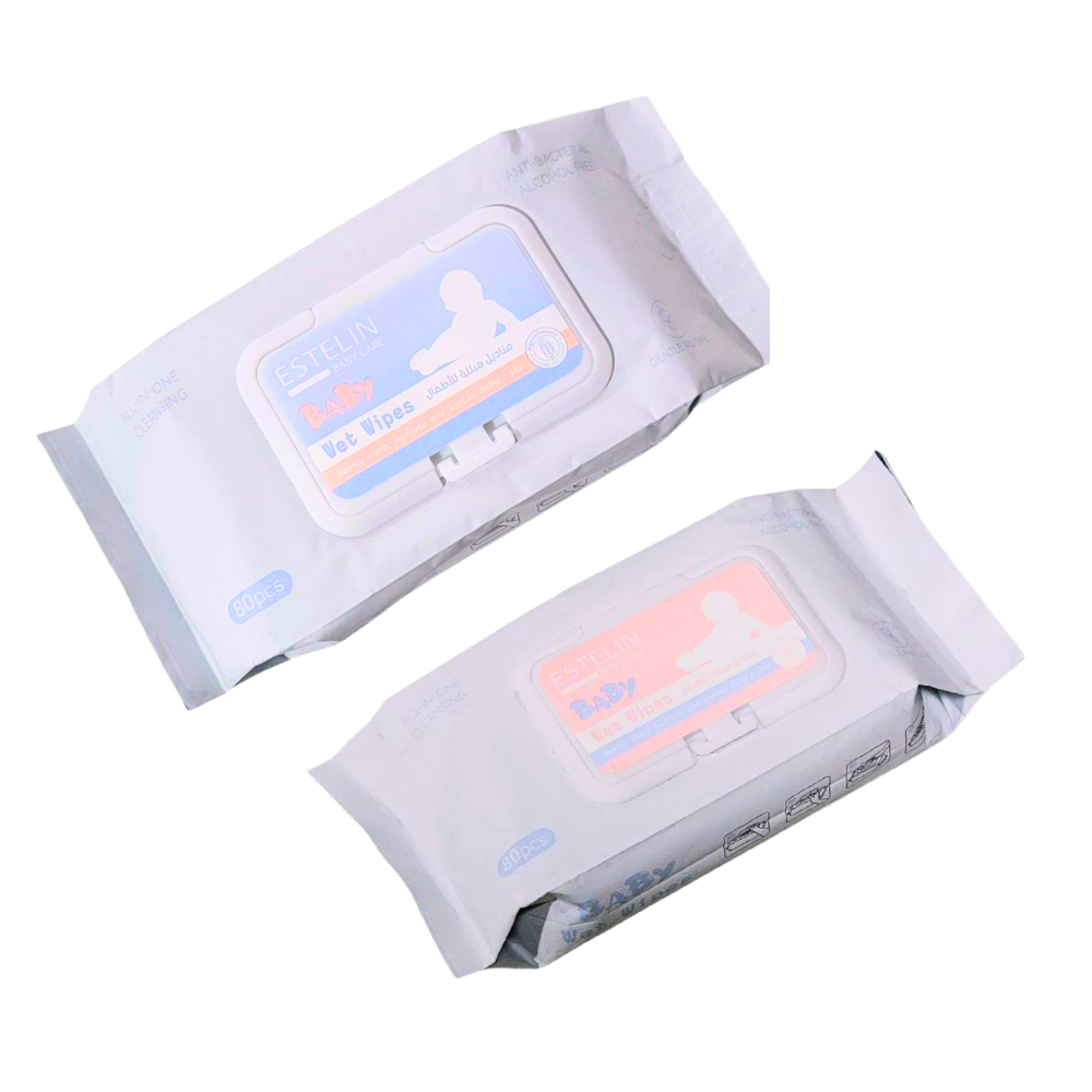 TOALLITAS HUMEDAS PARA BEBE, LIMPIA HIDRATA Y SUAVIZA LA PIEL DEL BEBE SIN DEJAR RESIDUOS, SEGURAS PARA PIELES SENSIBLES ESTELIN BABY CARE 80UND