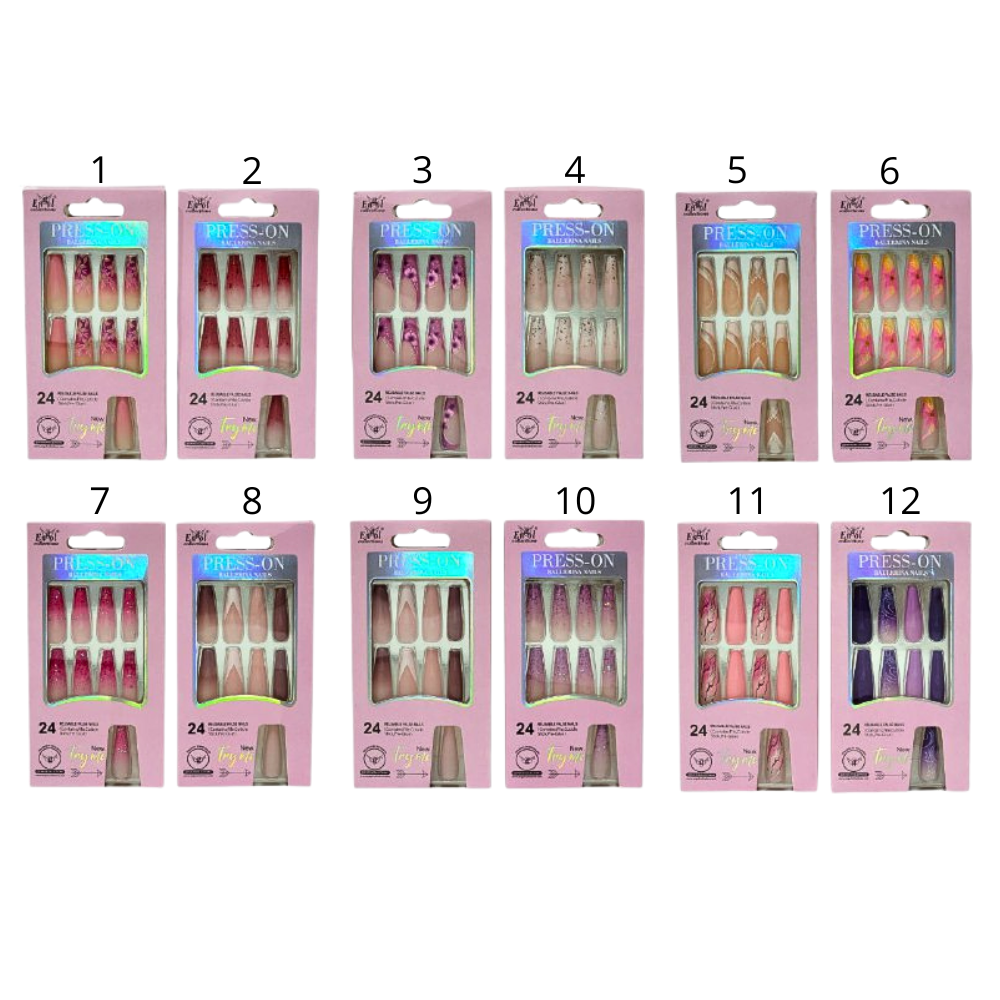 SET DE 24 UÑAS POSTIZAS REUTILIZABLES, LIMA, PALILLO PARA CUTICULA Y PEGAMENTO ENGOL COLLECTIONS