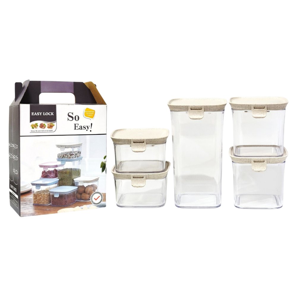 RECIPIENTES HERMETICOS EN SET DE 5 PIEZAS PARA ALMACENAMIENTO DE COCINA EASY LOCK