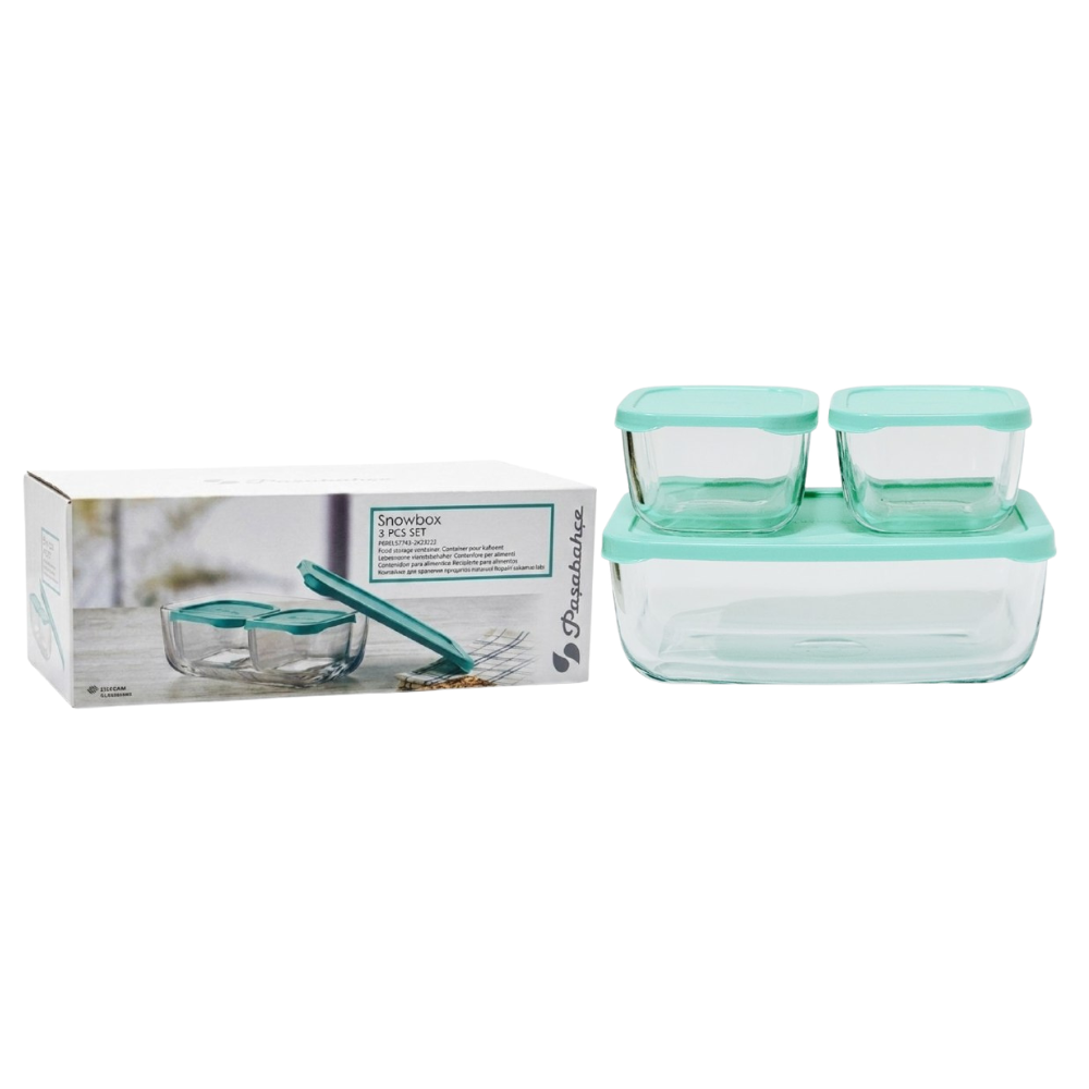 RECIPIENTES HERMETICOS DE VIDRIO EN SET DE 3 PIEZAS PARA COMIDA SNOWBOX