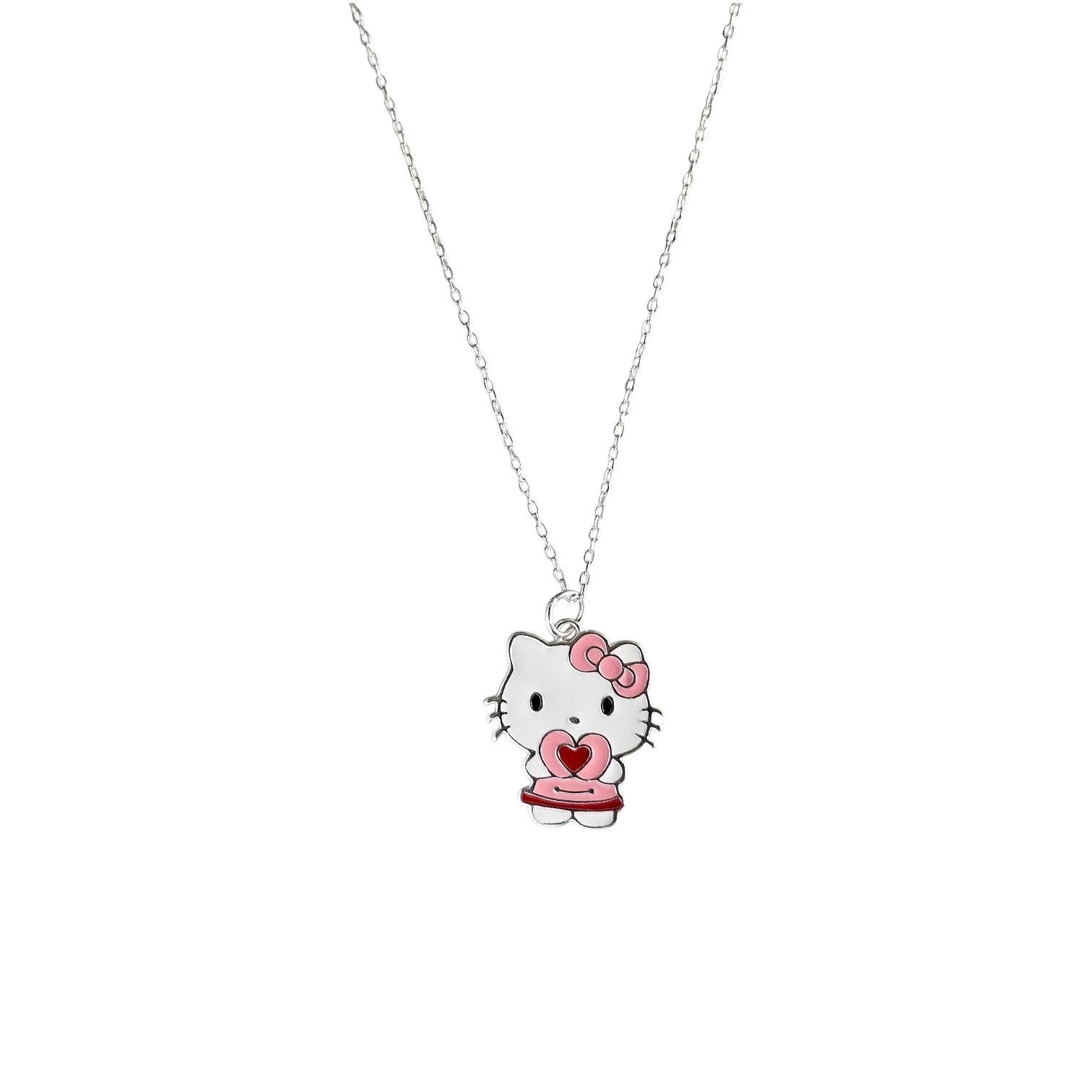 DIJE DE PLATA 9.25 EN FORMA DE HELLO KITTY CON CORAZON ROSA 25CM PESO: 3.9G