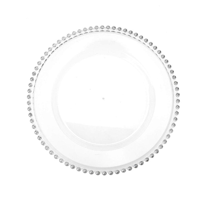 PLATO DECORATIVO NAVIDEÑO TRANSPARENTE CON PLATEADO PLASTICO 32X32CM