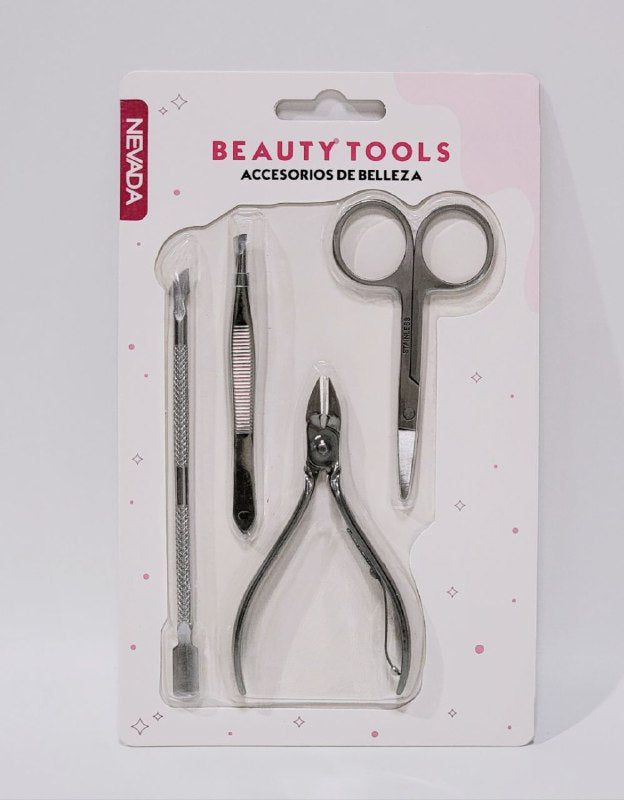 SET MANICURE, DE MANICURA PINZA DE CEJAS, EMPUJADOR Y CORTADOR DE CUTICULA, ALICATE Y TIJERA, ACCESORIOS DE BELLEZA NEVADA BEAUTY TOOLS