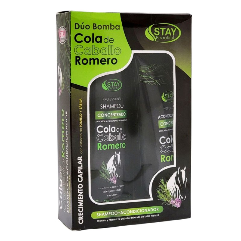 SHAMPOO PARA EL CABELLO EN SET Y ACONDICIONADOR COLA DE CABALLO, HIDRATA Y REPARA TU CABELLO DEJANDO UN BRILLO NATURAL SHAMPOO 400ML, ACONDICIONADOR 230G STAY BEAUTIFUL