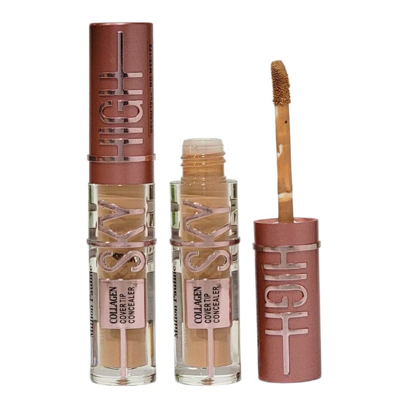 CORRECTOR DE OJERAS DUPE MAYBELLINE SKY HIGH DE COLAGENO DE LARGA DURACION 24H, FACIL DE APLICAR, NATURAL, IMPECABLE 3 TONOS MILLION PAULINE SKY HIGH 12ML