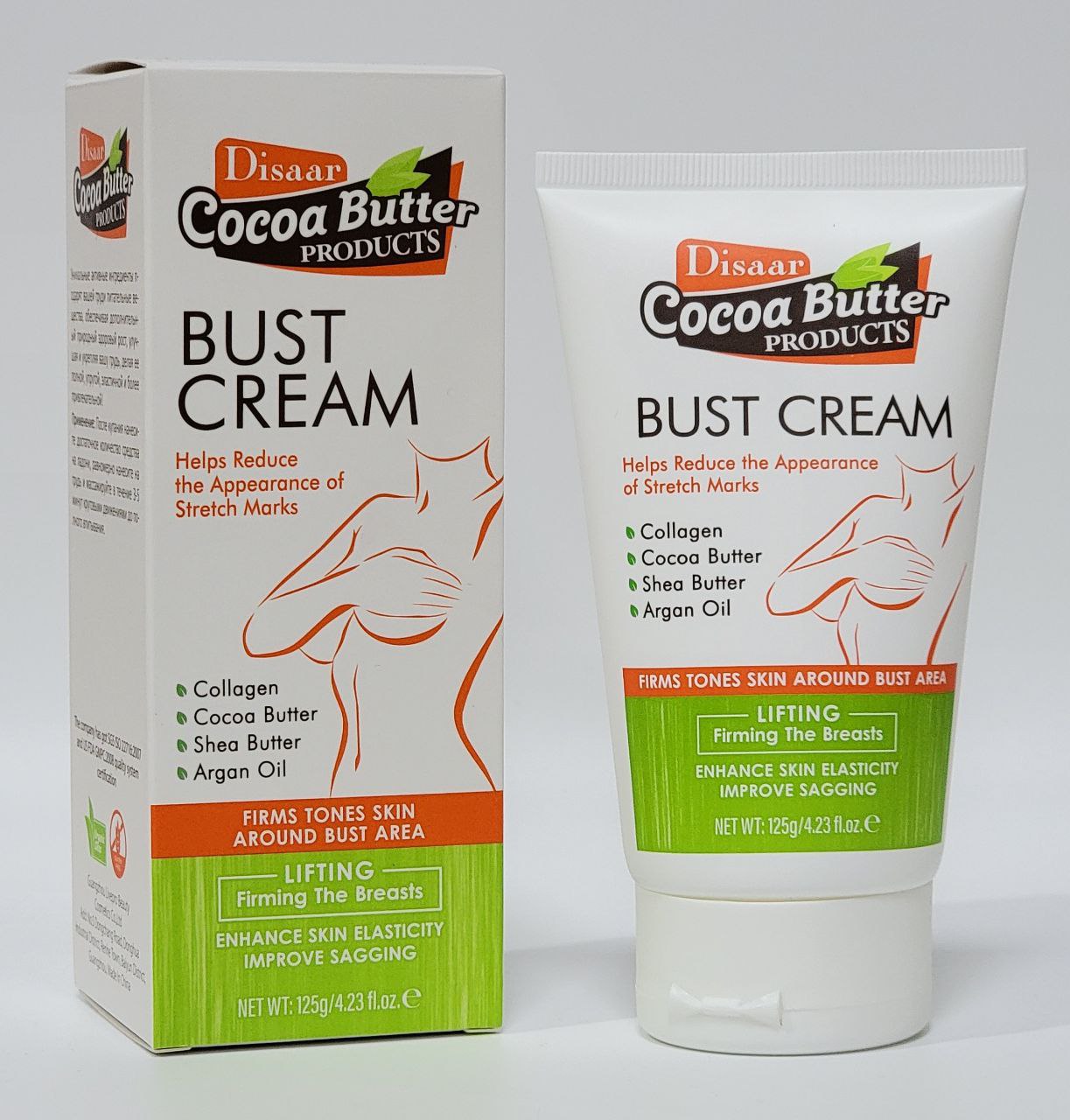 CREMA CORPORAL PARA LOS SENOS TONIFICADORA ANTIESTRIAS CON MANTECA DE CACAO Y KARITE DISAAR 125G