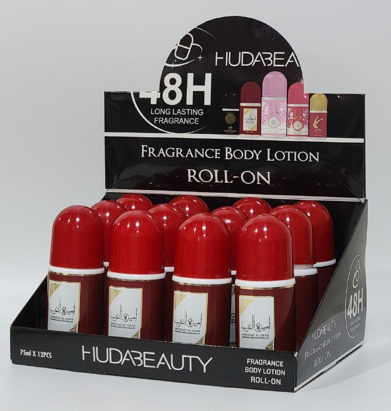DESODORANTE PERFUMADO DE ROLL-ON AMEERAT AL ARAB FRAGANCIA DE LARGA DURACION DE 48H HUDABEAUTY 75ML