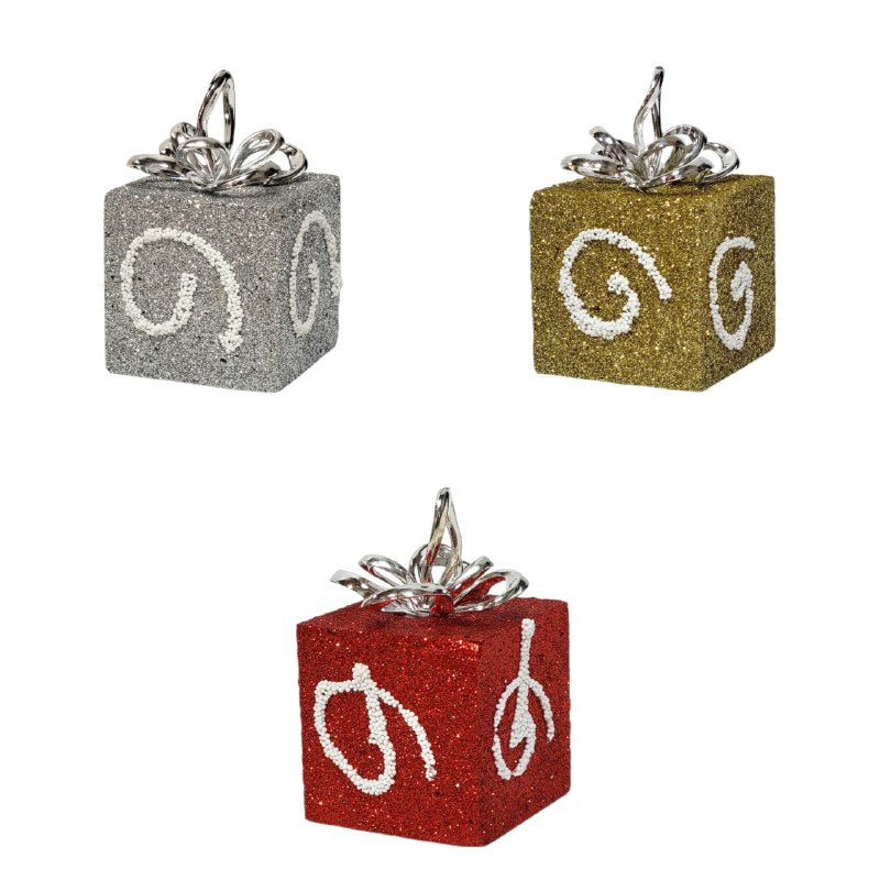 DECORACION ADORNO MINI CAJITAS DE REGALO DE LUJO NAVIDEÑAS 6X9CM, 3 ESTILOS