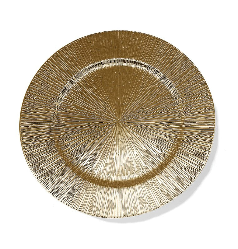 PLATO DE CARGA DECORATIVO NAVIDEÑO REDONDO DORADO 32X32CM