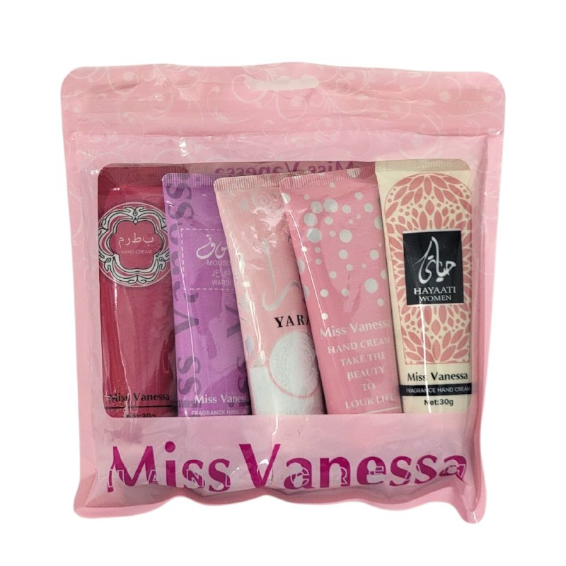 SET DE CREMA PARA MANOS HIDRATANTE Y PERFUMADAS 5PCS MISS VANESSA 30GX5