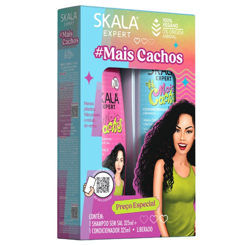 SHAMPOO EN SET, SHAMPOO SIN SAL 325ML, ACONDICIONADOR MAS RIZOS VEGANO 325ML SKALA EXPERT MAIS CACHOS
