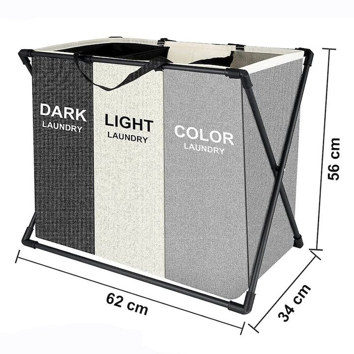 ORGANIZADOR DE ROPA DE LAVANDERIA DESMONTABLE CON 3 COMPARTIMIENTOS