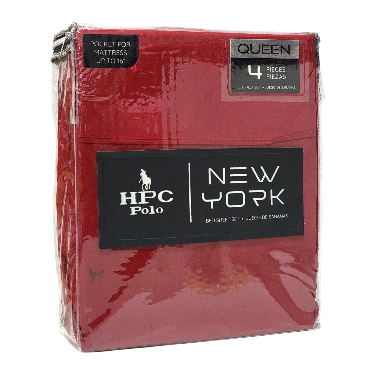 JUEGO DE SABANAS COLOR ROJO PARA CAMA QUEEN 4PCS HPC POLO