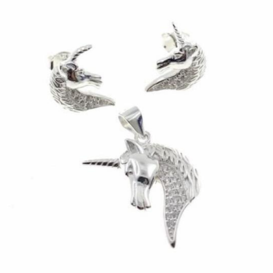 PSET2592 SET UNICORNIO ANIMAL CON ZIRCONIA BLANCO PLATA 9.25