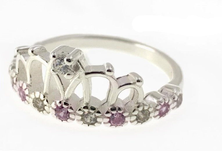 PANI1097 ANILLO CORANA CIRCONES ROSADOS, PLATA 925